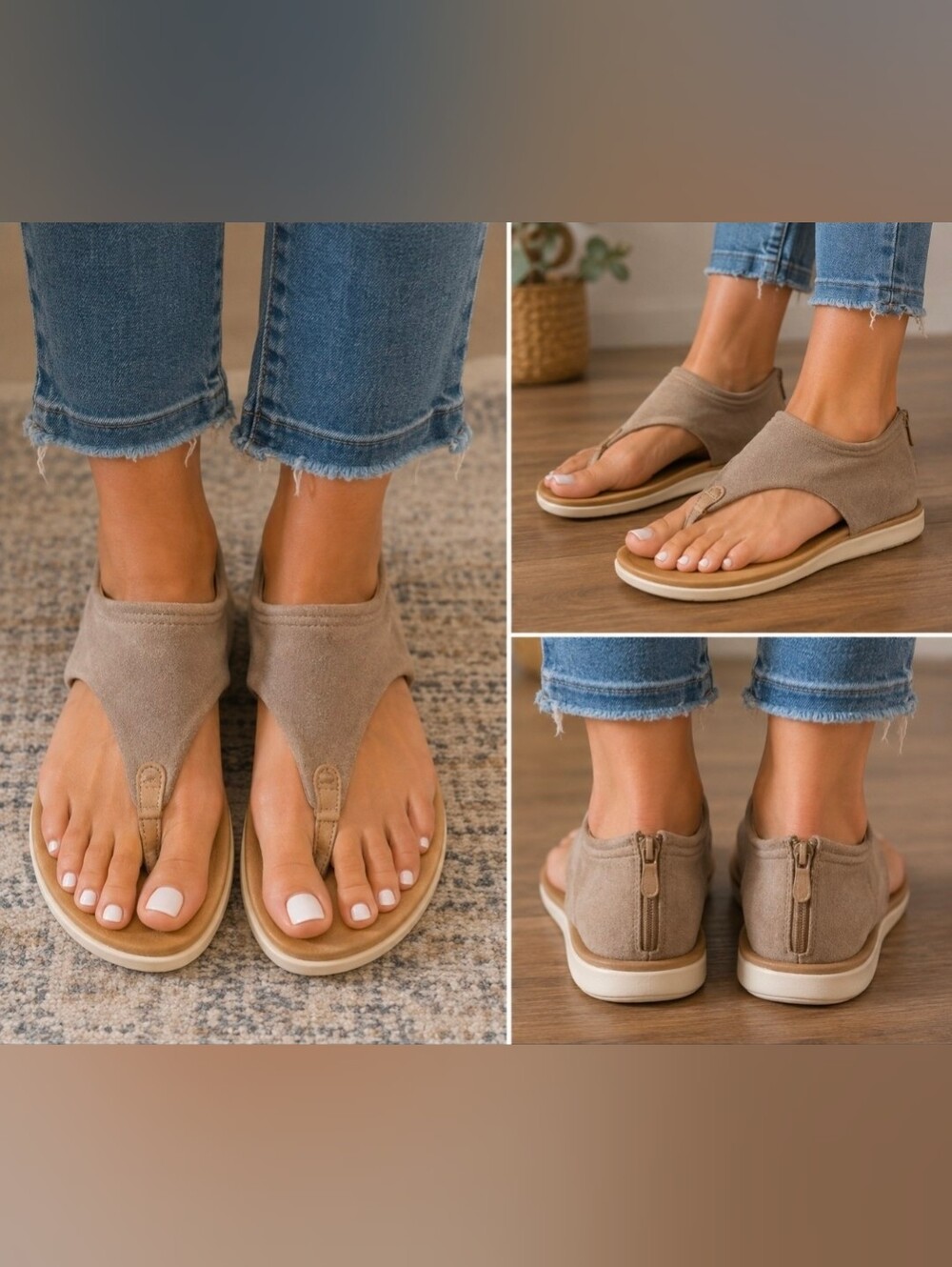 EMU Australia Ever Natural Beige Leather & Suede Thong Sandals Size8.5(Estimated